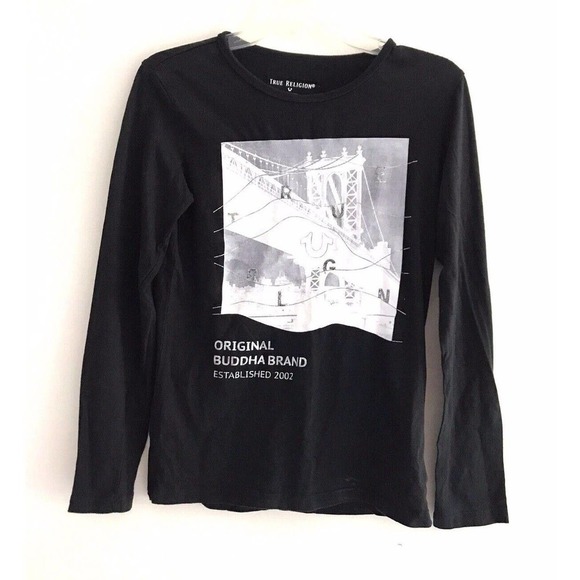 True Religion | Pullover Crewneck Top Youth Girls Size L 14-16 Black Graphic Tee - Picture 1 of 8